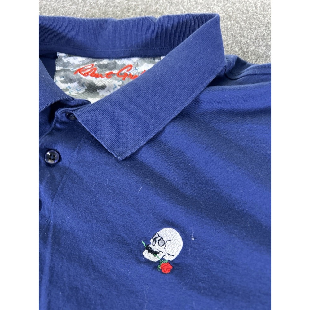 Robert Graham Polo Shirt Men Size M Blue Classic Fit Cotton Embroidered Skull